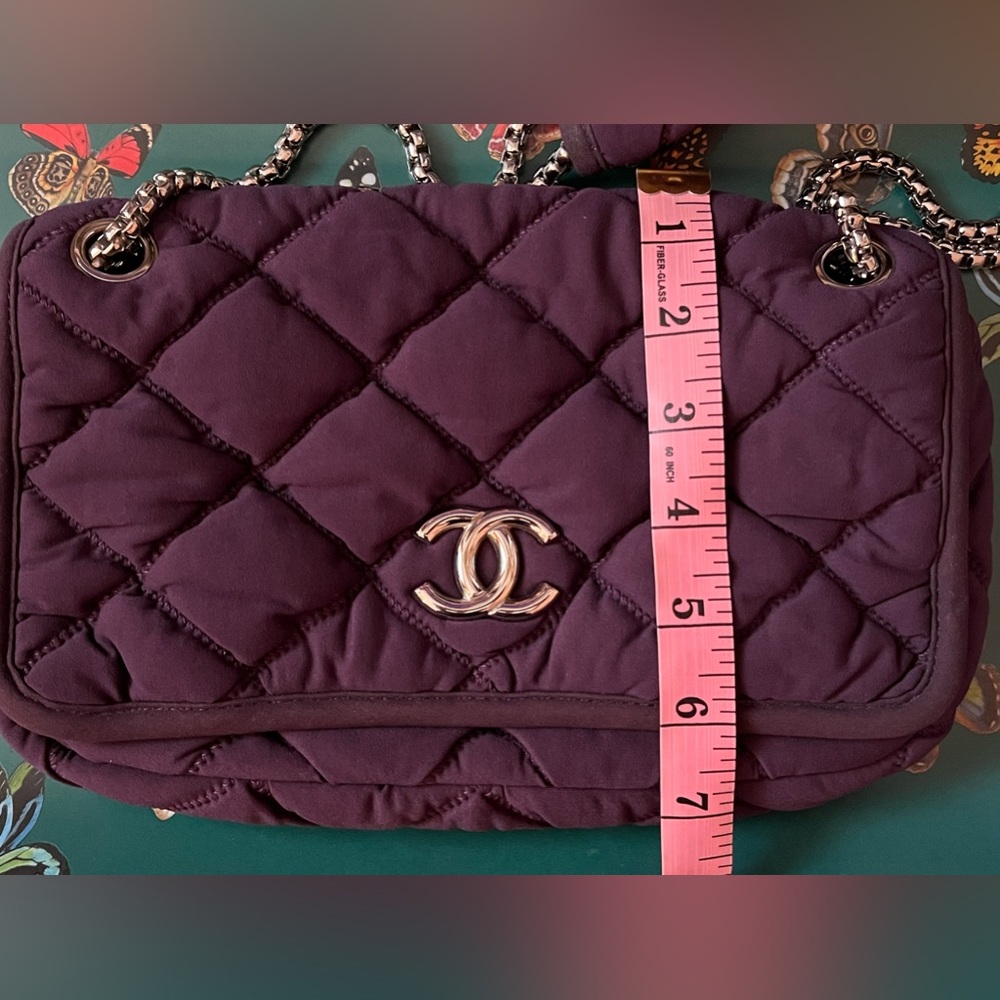 CHANEL Purple Quilted Bubble Shoulder Bag Silver CC Chain Strap Purse HOST PICK - Picture 11 of 17